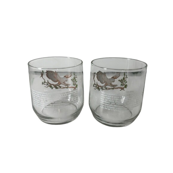 Vintage American Wildlife Low Ball Glasses Sunoco - Spotted Owl  - Set of Two - Picture 4 of 8
